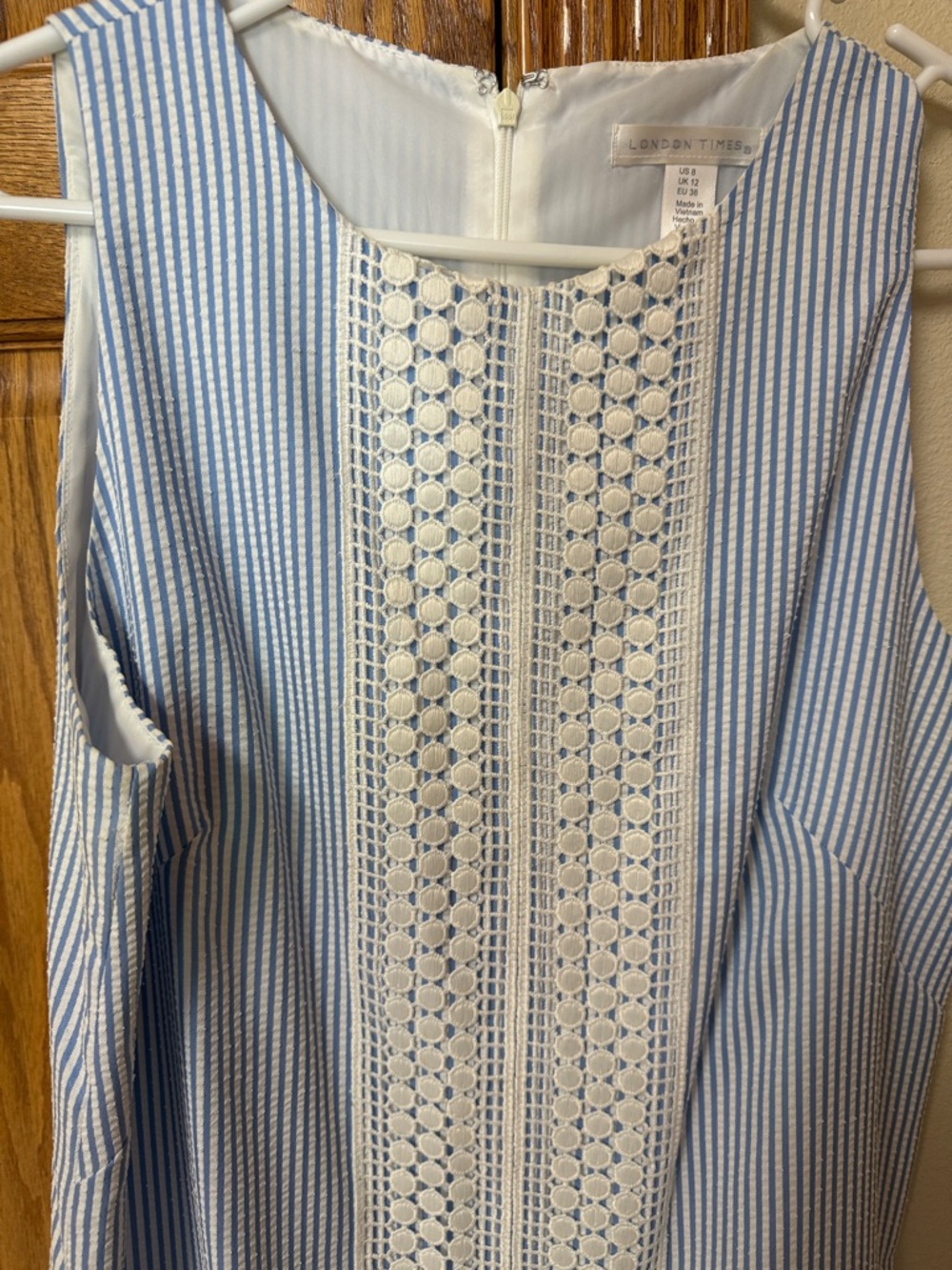 London Times Blue & Cream Striped Lace-Panel Mini Dress - Picture 2 of 4